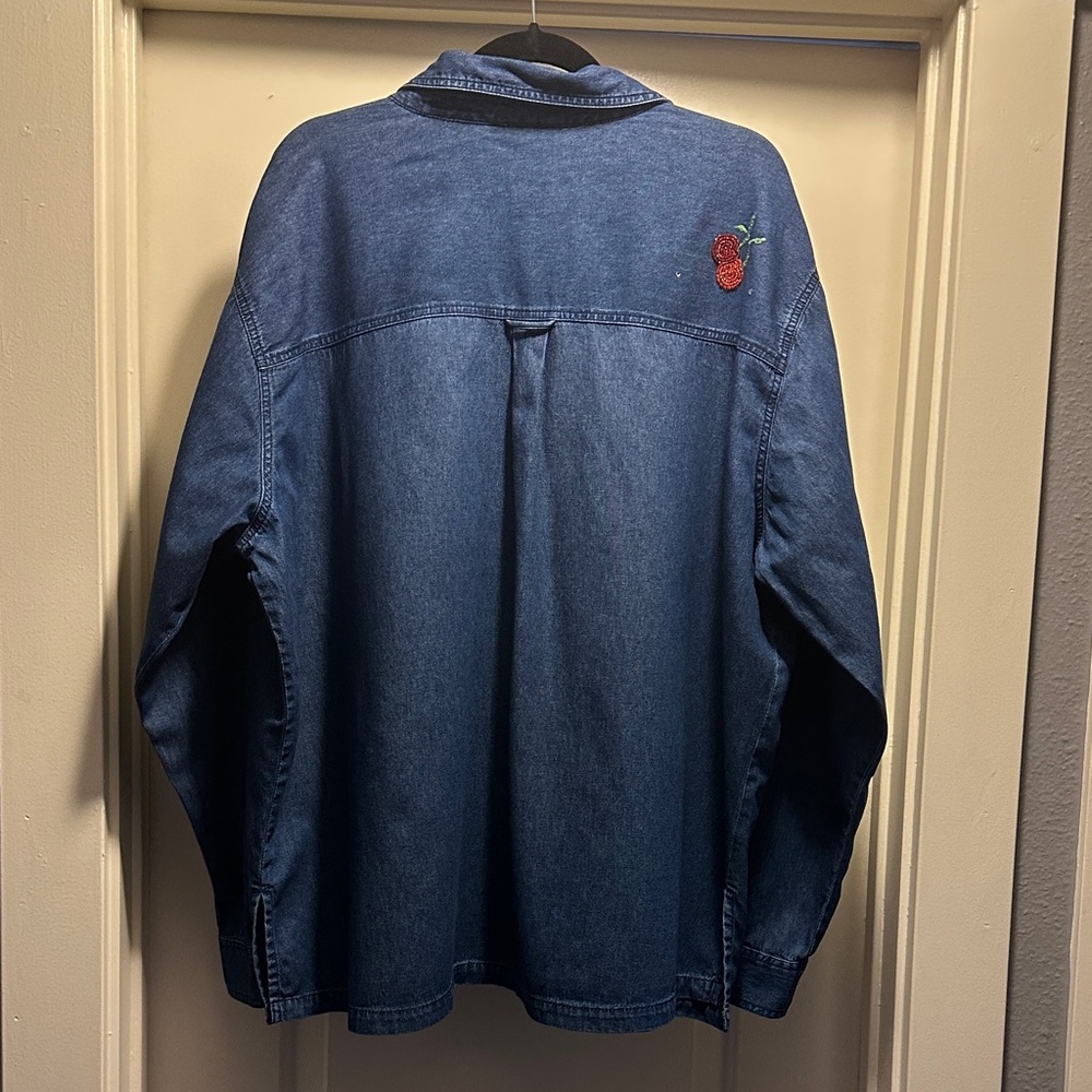 Quacker Factory Blue Denim Shirt with Embroidery - Picture 5 of 6